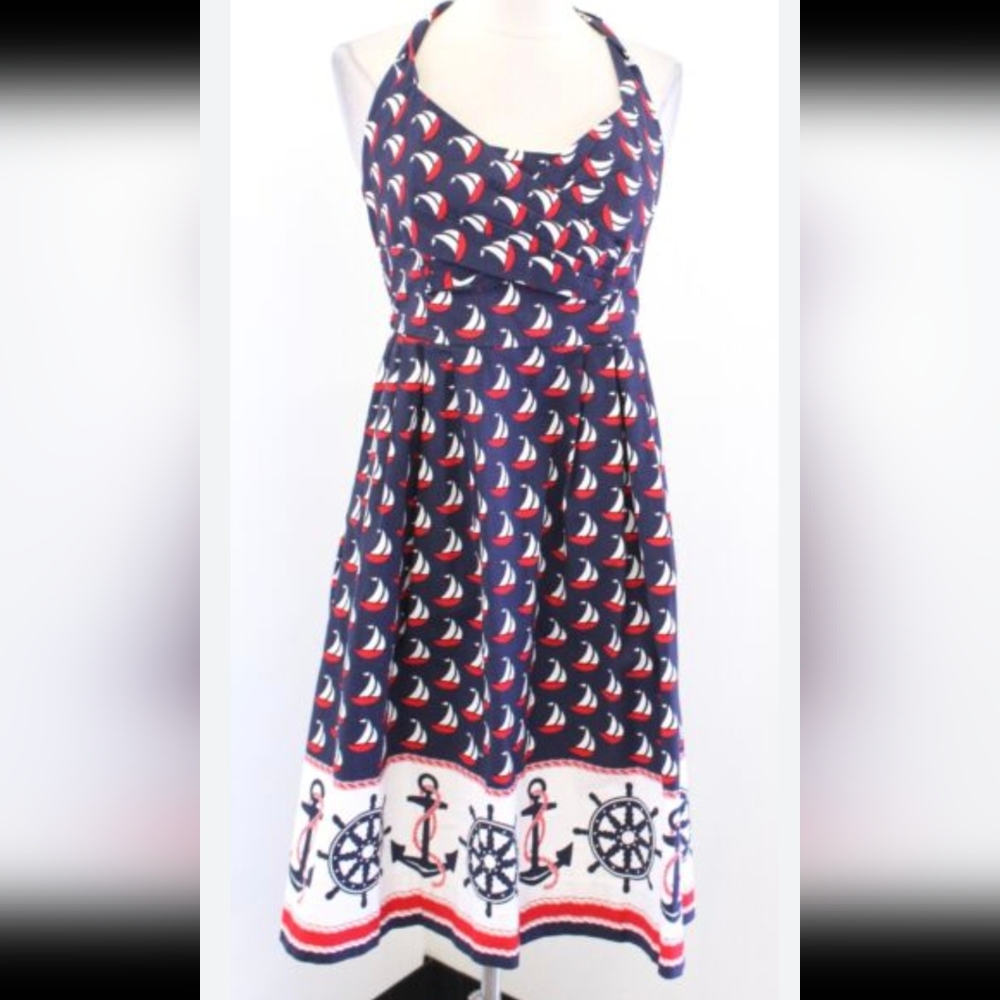 Anthropologie Halter Dress Nautical Print Sz 6